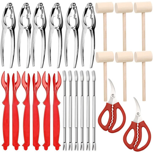 Seafood Tools 26-Piece Set Crab Crackers Seafood Scissors Lobster Sheller Shellfish Forks Nutcracker Set
