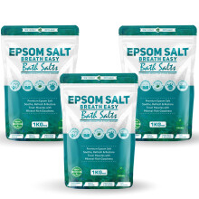 (Breath Easy Pack of 3) Epsom Bath Salts 1kg Pure Natural Magnesium Sulphate