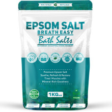 (Breath Easy Pack of 1) Epsom Bath Salts 1kg Pure Natural Magnesium Sulphate