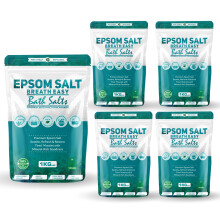 (Breath Easy Pack of 5) Epsom Bath Salts 1kg Pure Natural Magnesium Sulphate