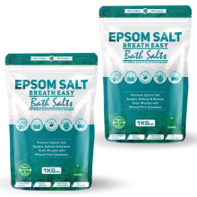 (Breath Easy Pack of 2) Epsom Bath Salts 1kg Pure Natural Magnesium Sulphate