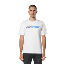 T-shirt Alpinestars Homme Manches Courtes Coton Blanc Blaze Bleu Logo