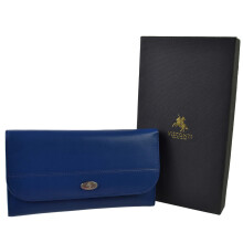 (Cobalt) Ladies Leather Flap Over Purse Wallet by Visconti; Enya Collection Gift Box 21 Credit Cards