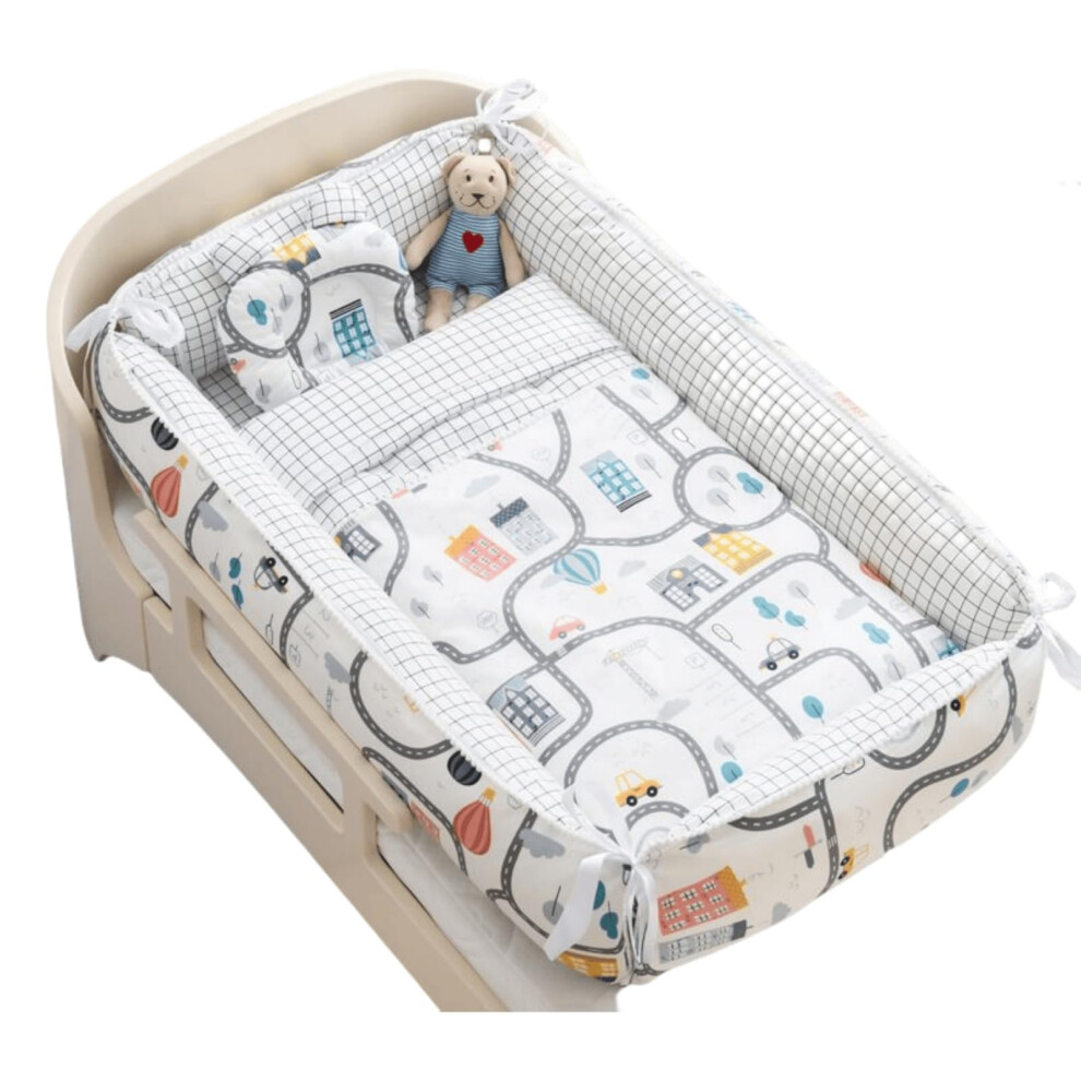 Newborn Lounger Bed Co-Sleeping Bassinet, Adjustable Breathable Cotton Bed With Pillow, Quilt Cover Insert, Model A