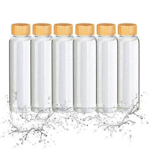 6x Getränkeflasche mit Bambusdeckel 500 ml
