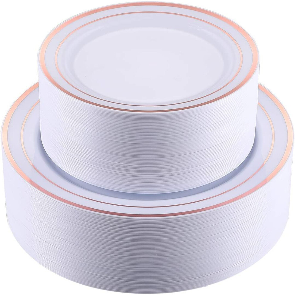 60Pcs Rose Gold Plastic Dinnerware Set With 26Cm Dinner Plates And 19Cm Salad Plates For 30 Guests Wedding Garden Party-image-OPC-PMCPQK2-NEW