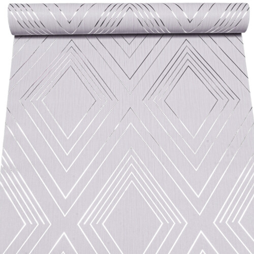 Muriva Lilac Grey Mix Geometric Wallpaper Silver Metallic Vinyl