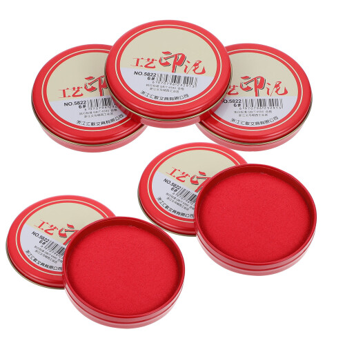 5pcs ink pads for office use, fingerprinting, in iron boxes (red)