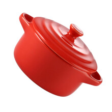 Ceramic Stew Bowl With Double Handles And Lid Fireproof Stoneware Red Microwave Safe Pot For Home Cooking And Serving