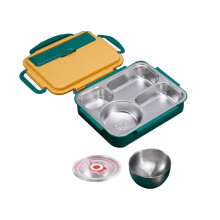 1 Set Doppelwandige Bento Box Mit Unterteilung Gelb Grün
