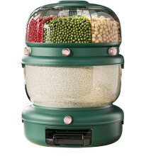 Cereal Dispenser Two-Layer Moisture-Proof Grain Dispenser With Lid Rotatable Grain Storage Green For Home Kitchen