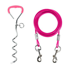 Dog Leash and Wooden Stake Set Pink Handle Ground Anchor For Large Dogs Yard Outdoor Use For Camping Park Beach
