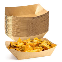 ECONX Large Kraft 25X15cm Paper Food Trays Brown Cardboard Serving Plates Recycled Takeaway Food Boxes Serving Tray Pack 100