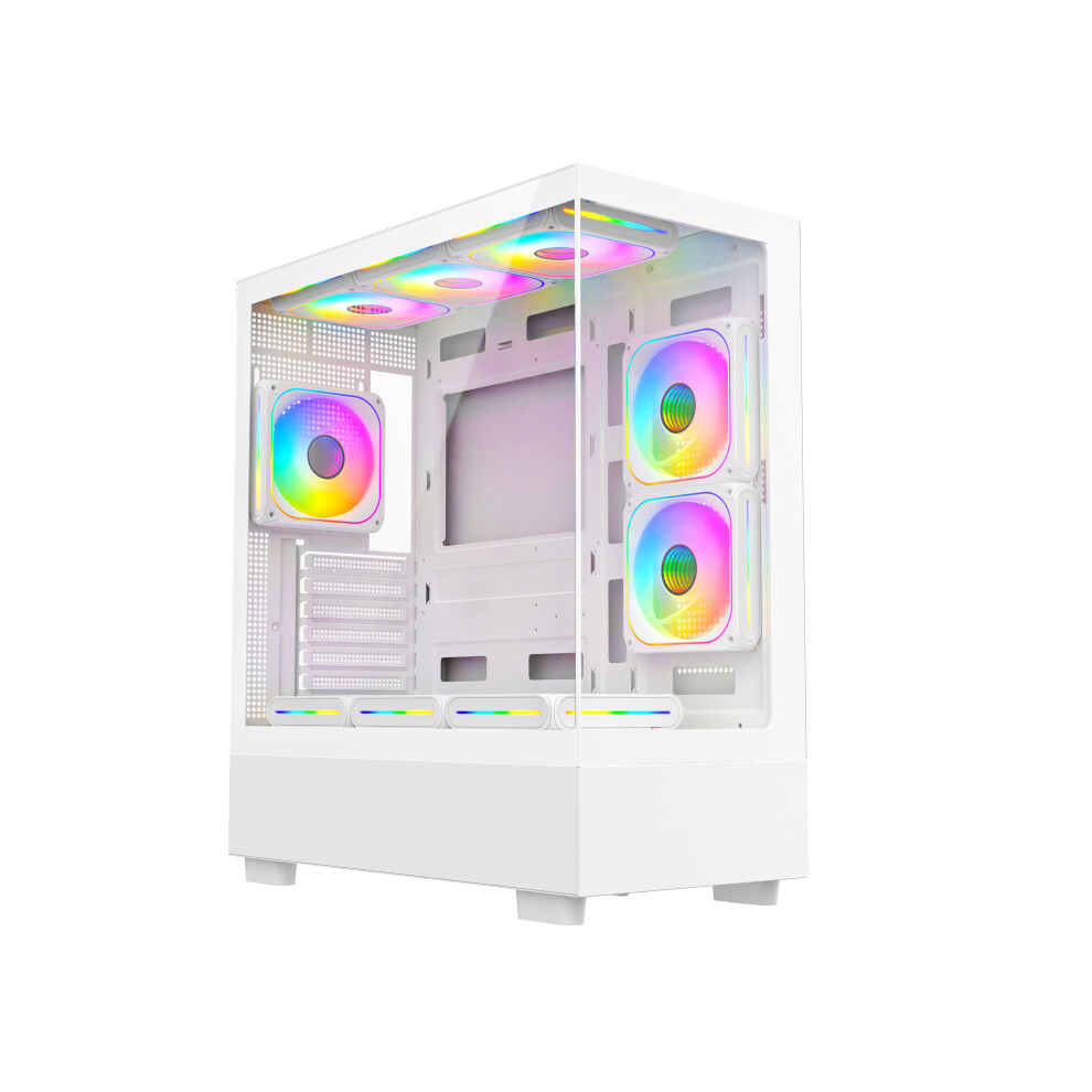 Asc Technology Gaming Pc Tower: I7, 8Gb Ram, Gt1030 2Gb, 256Gb Ssd + 1Tb Hdd, 9 Fan Glass Rgb Case, Windows 11 White