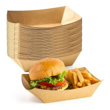 Medium Kraft 21X14cm Paper Food Trays Brown Cardboard Serving Plates Recycled Takeaway Food Boxes Serving Tray Pack 100
