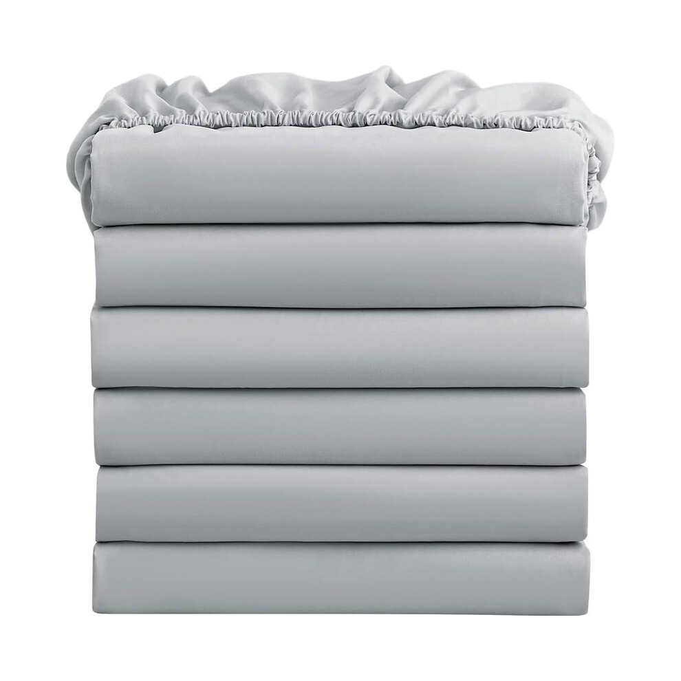 (Silver, Single) Extra Deep Pocket Microfiber Fitted Bed Sheets - Solid Colour Pattern - Machine Washable-image-OPC-PMCQR2T-NEW