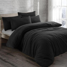 (Black, King) Teddy Fleece Bedding Set Cosy Duvet Cover With matching Pillowcase in Single,Double,King and Super King Sizes bed