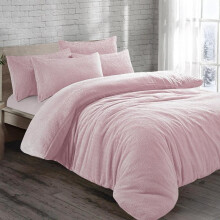 (Pink, Double) Teddy Fleece Bedding Set Cosy Duvet Cover With matching Pillowcase in Single,Double,King and Super King Sizes bed