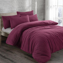 (Plum, Double) Teddy Fleece Bedding Set Cosy Duvet Cover With matching Pillowcase in Single,Double,King and Super King Sizes bed