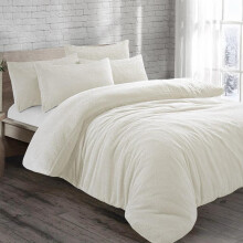 (Cream, Single) Teddy Fleece Bedding Set Cosy Duvet Cover With matching Pillowcase in Single,Double,King and Super King Sizes bed