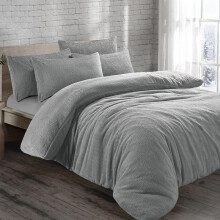 (Silver Grey, Super king) Teddy Fleece Bedding Set Cosy Duvet Cover With matching Pillowcase in Single,Double,King and Super King Sizes bed