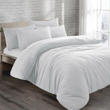 (White, Double) Teddy Fleece Bedding Set Cosy Duvet Cover With matching Pillowcase in Single,Double,King and Super King Sizes bed