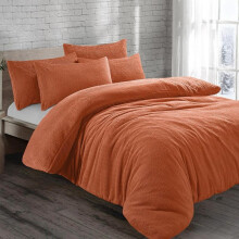 (Tangerine, Double) Teddy Fleece Bedding Set Cosy Duvet Cover With matching Pillowcase in Single,Double,King and Super King Sizes bed