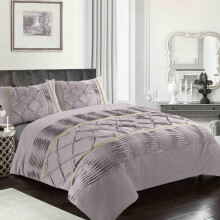 (Silver, Double) Eleanor Duvet Set Soft Cozy Warm Washable Frill Pintuck and Pleated pattern