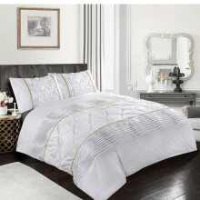 (White, Double) Eleanor Duvet Set Soft Cozy Warm Washable Frill Pintuck and Pleated pattern