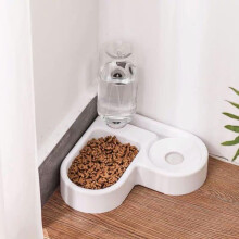 (White, 1 Count) Cat Water & Food Dispenser Bowl, Pet Bowl with Drinking Dispensing Bottle, 2 in 1 Pet Automatic Feeder Drinking and Feeding Bowl, Pet