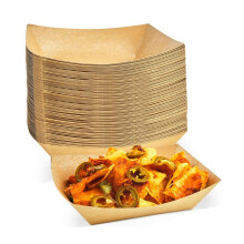 ECONX Small Kraft Food Trays Paper Plates 17X10cm Takeaway Food Boxes Cardboard Serving Tray Containers Water Oil Proof X 50