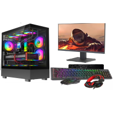 Gaming PC Bundle: i7-3770, 16GB RAM, GT 730 2GB, 256GB SSD + 1TB HDD, Black 9 Fan Glass RGB Case, WiFi, Windows 11, 22" Monitor