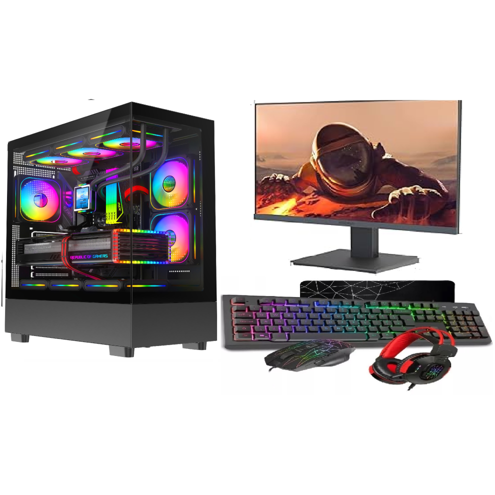 Gaming Pc Bundle: I7-3770, 16Gb Ram, Gt 730 2Gb, 256Gb Ssd + 1Tb Hdd, 9 Fan Glass Rgb Case, Wifi, Windows 11, 22" Monitor Black 5061023959770