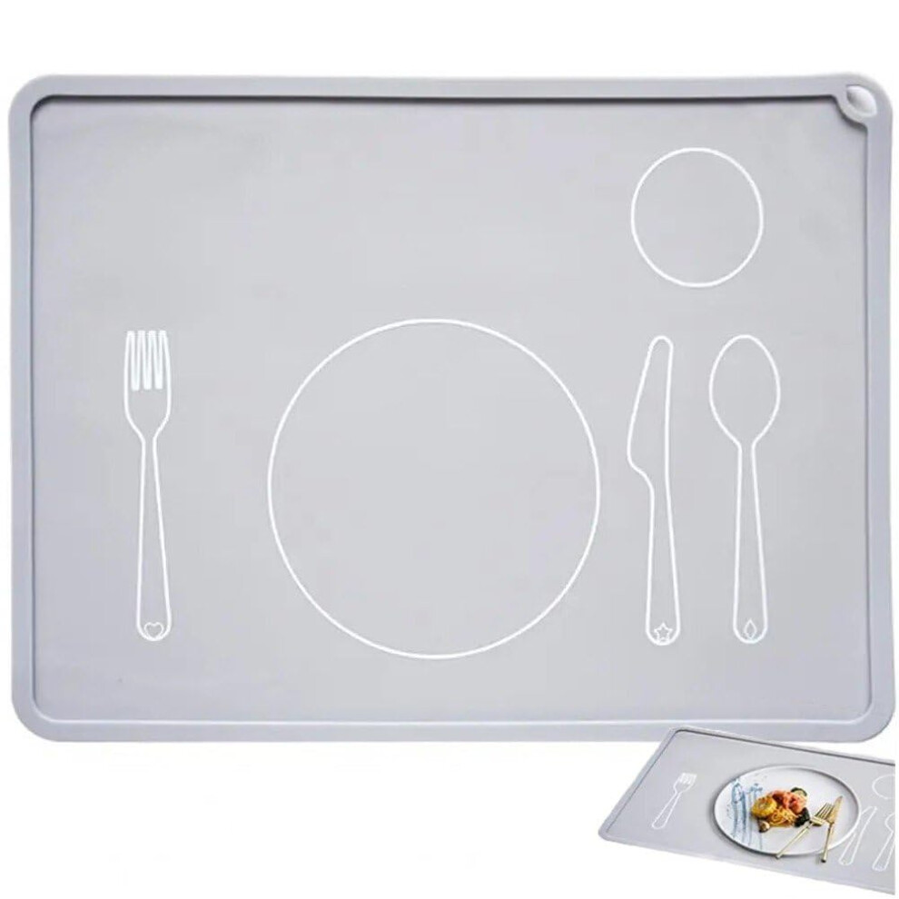Kids Placemats Silicone Non-Slip Portable Reusable Baby Food Mats For Toddlers And Children Grey