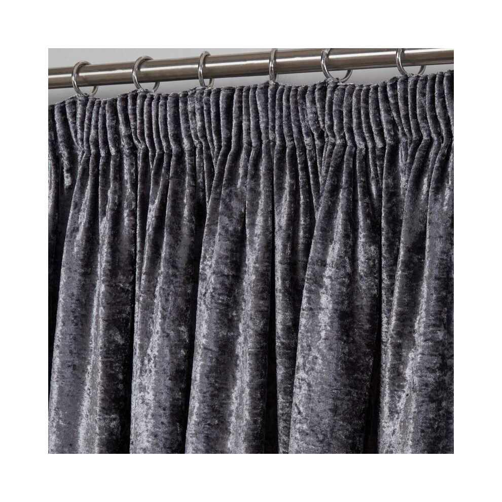 (66" x 54", Silver Grey) OHS Crushed Velvet Pencil Pleat Curtains Ready Made Pair Fully Lined Tape Top-image-OPC-PMCQRTH-NEW