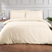(Cream, Superking) OHS Satin Stripe Quilt Duvet Cover with Pillowcase Set Single Double King
