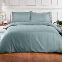 (Duck Egg, King) OHS Satin Stripe Quilt Duvet Cover with Pillowcase Set Single Double King