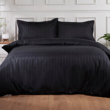 (Black, Single) OHS Satin Stripe Quilt Duvet Cover with Pillowcase Set Single Double King