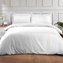 (White, Double) OHS Satin Stripe Quilt Duvet Cover with Pillowcase Set Single Double King