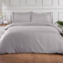 (Silver, King) OHS Satin Stripe Quilt Duvet Cover with Pillowcase Set Single Double King