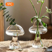 (Clear, A) Clear Glass Flower Vase for Spring Flower Arrangement, 1 Count Modern Creative Mushroom Shape Plant Pot, Multipurpose Ornaments Flower