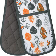 (Orange/Grey Leaf) Double Oven Glove 100% cotton Beautiful Designs Baking Kitchen Gloves Bakeware