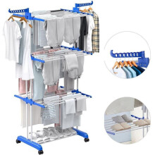 (Blue) 4 Tier Extra Large Clothes Airer Indoor Foldable Outdoor Laundry Dryer Rack Line