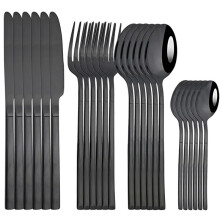 (Black, 24pcs) Black Stainless Steel Cutlery Set (24pcs/set), Including Knives, Forks & Spoons, Tableware Set for Home Kitchen Dining Room, Dinnerware