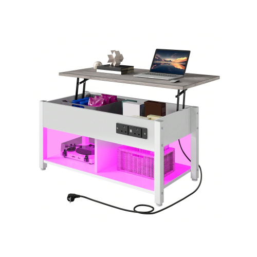 Lift Top Coffee Table Multi-Color LED Lighting With 2-Tier Storage 1
