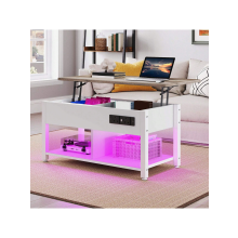 Lift Top Coffee Table Multi-Color LED Lighting With 2-Tier Storage