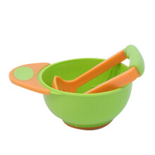 Baby Grinding Bowl Manual - Infant Feeding Bowl and Vegetable Fruit Masher Set - Orange and Green