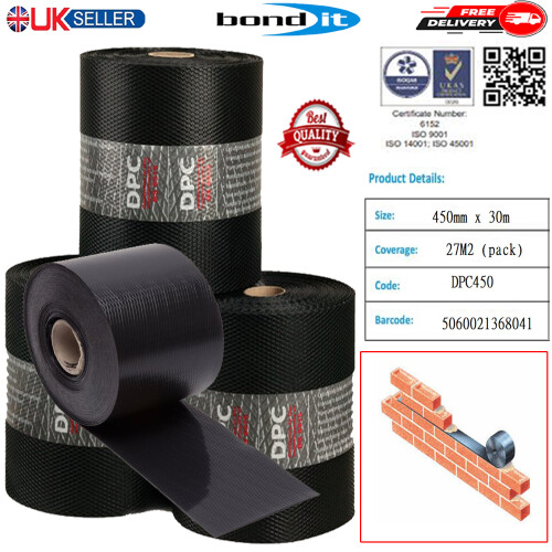 Bond It 30m Damp Proof Course Polythene DPC Roll Wall Brick Block Work Membrane 450mm