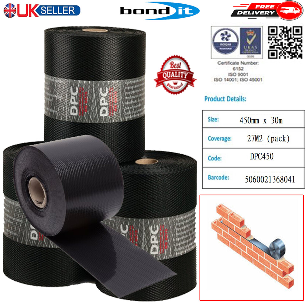 Bond-It Bond It 30M Damp Proof Course Polythene Dpc Roll Wall Brick Block Work Membrane 450Mm
