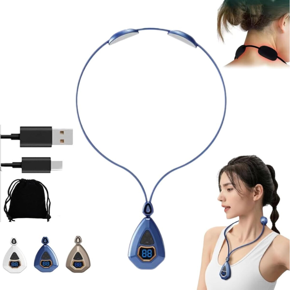 Blue Lymphatic Drainage Device, 15-Gear Portable Neck Massager, 5-Mode Intelligent Neck Massage,